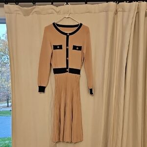 Elegant Tan and Black Women's Dress